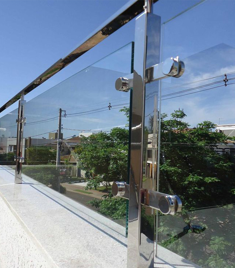The balcony is made of glass and square shape Stainless steel tube